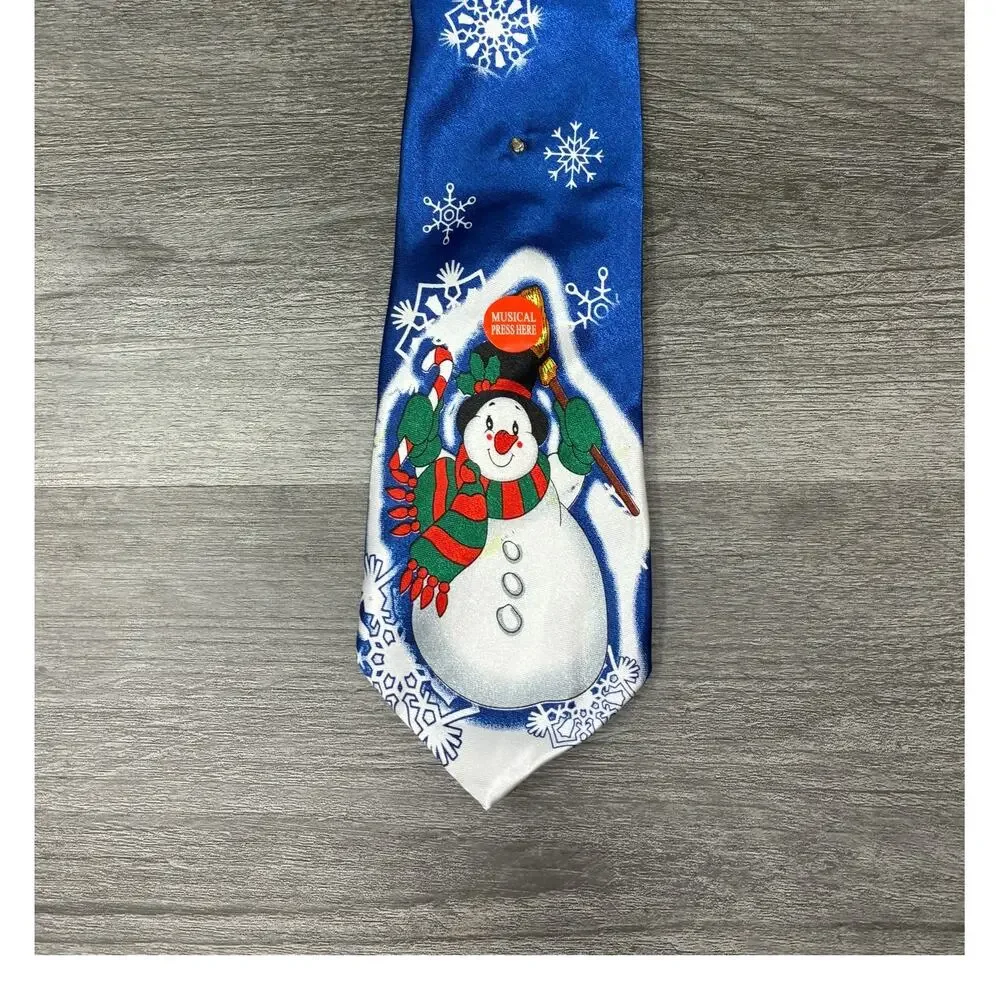 Musical Light Up Christmas Tie Snowman Blue 3.5